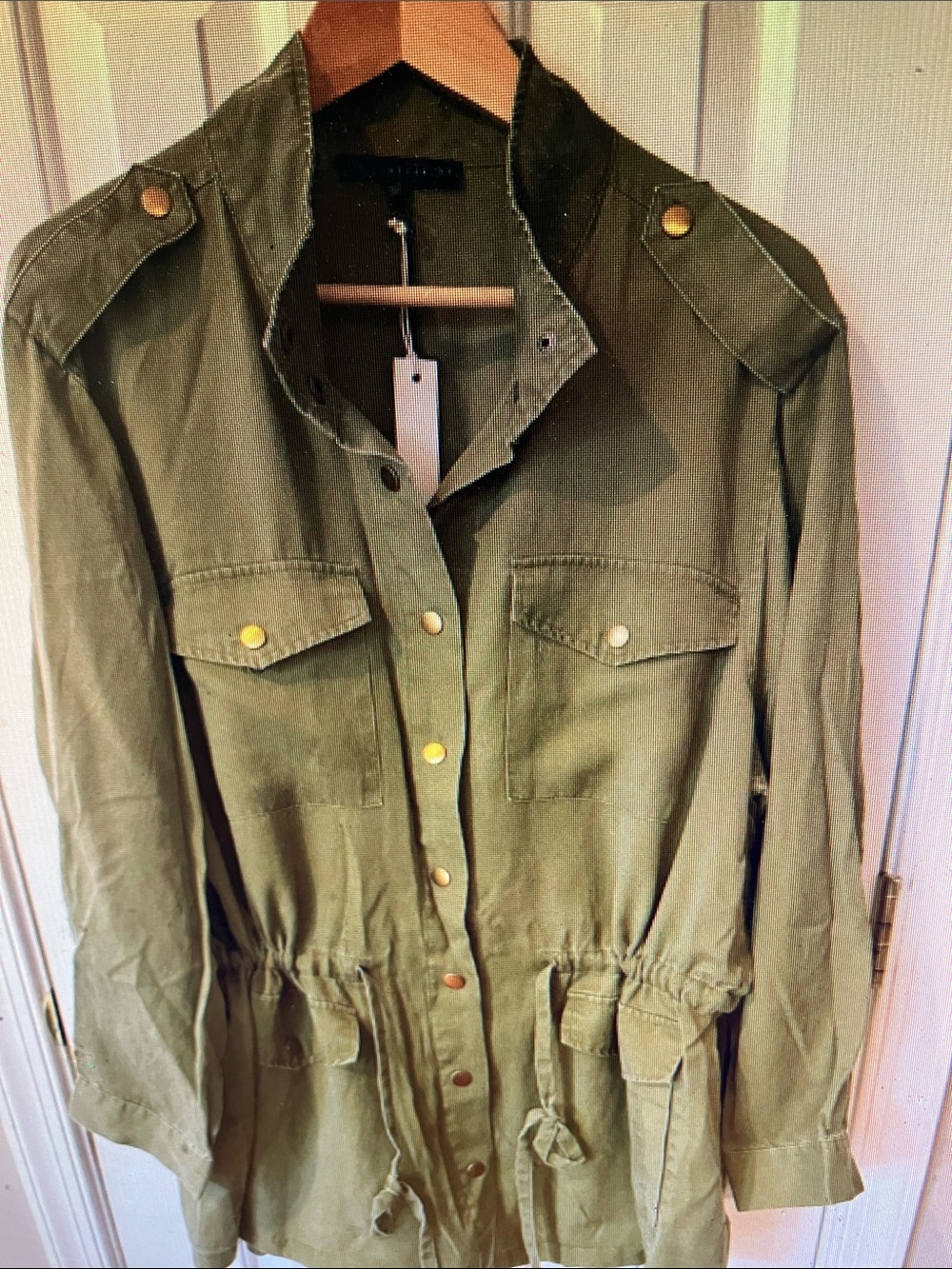 Women's Olive Utility Jacket with Drawstring Waist